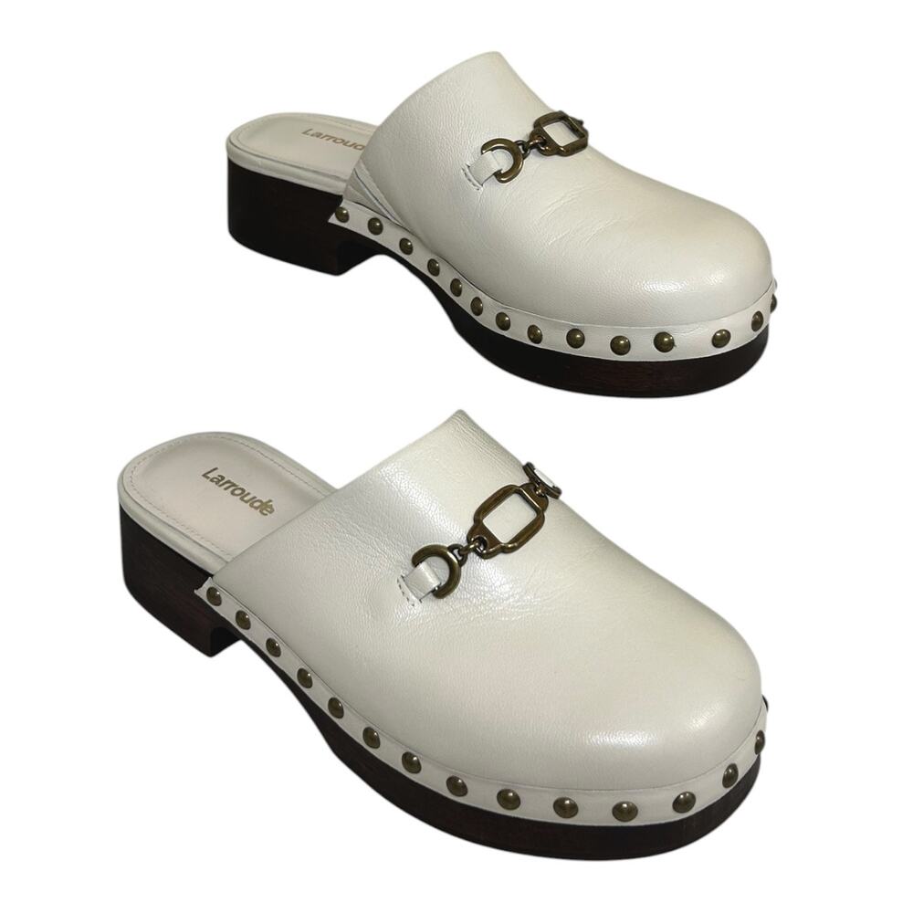 Larroudé Women's 'Zuzi Bit Mule' Leather Clog Slip-On Retro Ivory White Size 7.5 - Picture 3 of 15